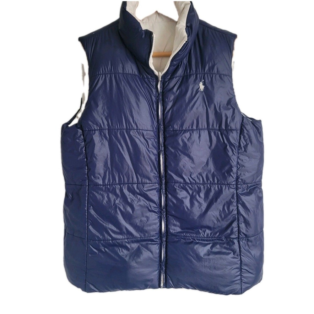 Polo Ralph Lauren Reversible Puffer Duck‎ Down Unisex Vest White Navy Size 14 XL